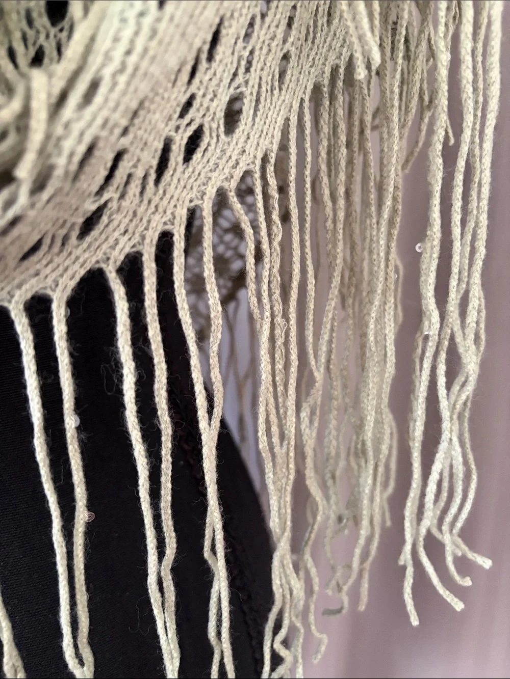 Light Olive Knit Fringe Wrap Shawl w/Light Sequin Embellishment